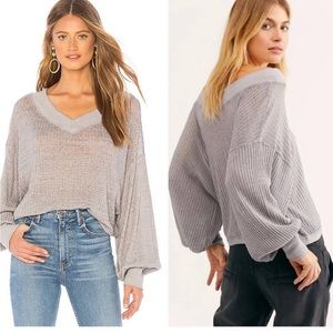 Free People Women's Southside Thermal Waffle V-Neck
